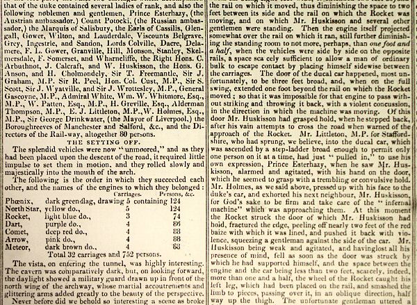 Cutting from the Liverpool Courier, 22nd September 1830.