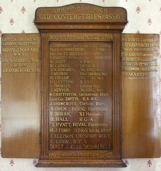 War Memorial, Old Contemptibles' Association, Stockport.