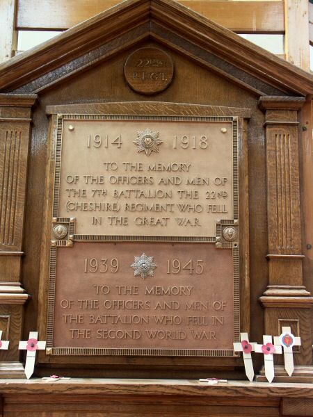War Memorial, 7th Battalion, Cheshire Regiment, Stockport.