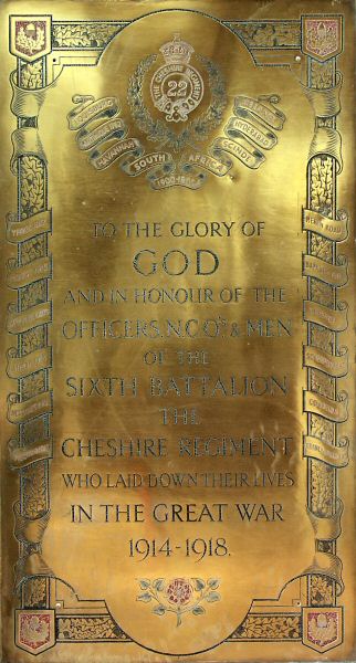 War Memorial, 6th Battalion, Cheshire Regiment, Stockport.