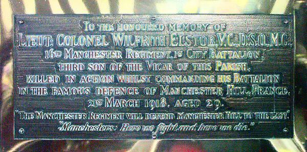Memorial to Lt. Col. W. Elstob VC, Siddington, Cheshire.